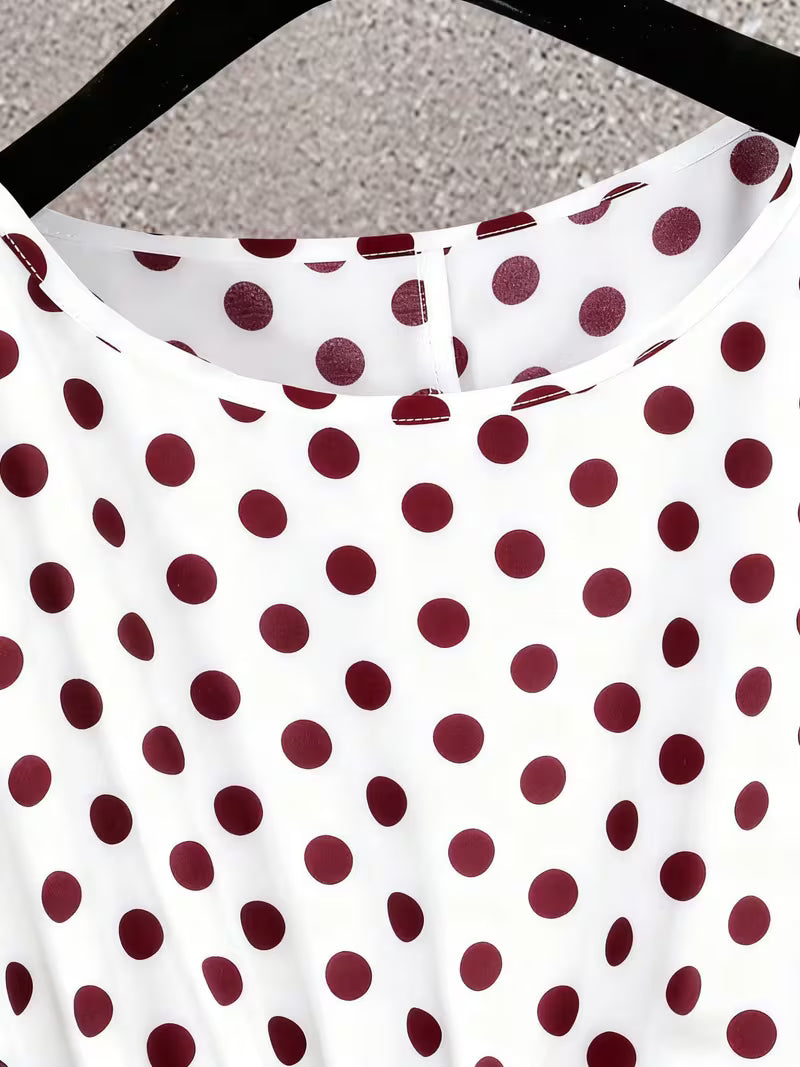 Plus Size Polka Dot Tie-Front 2-Piece Set