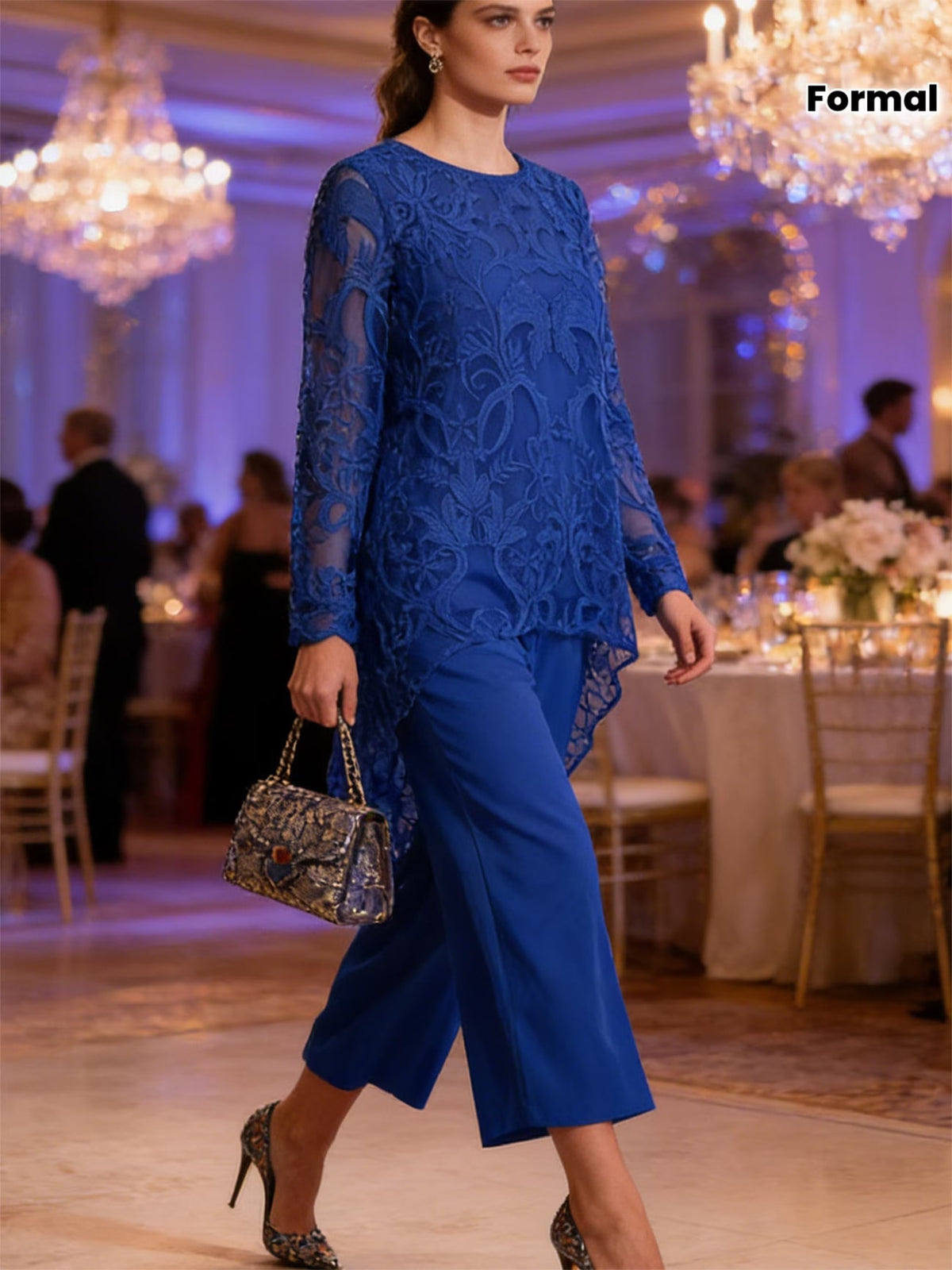 Elegant Lace Chiffon Pantsuit