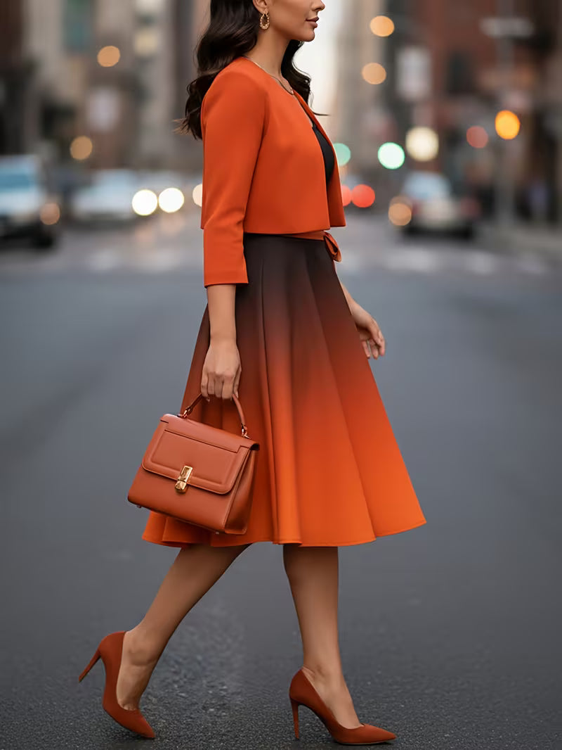 Women’s Gradient Dress with Cardigan Two-Piece Set