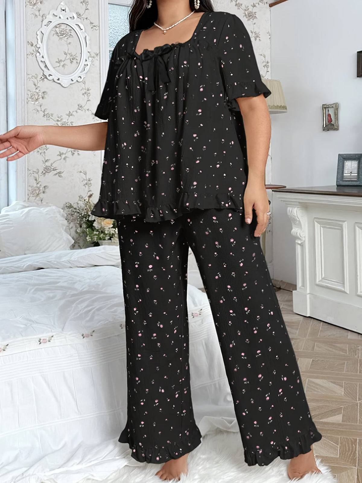 Chic Bow Print Lounge Co-Ord Set