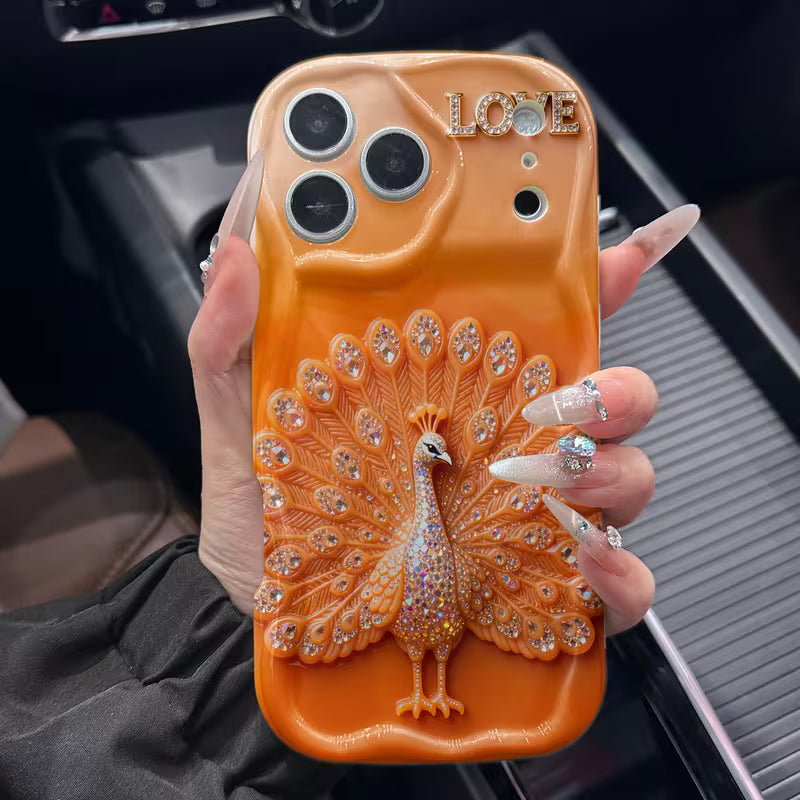 Luxury Golden Peacock Feather Glass Case for iPhone 📱✨