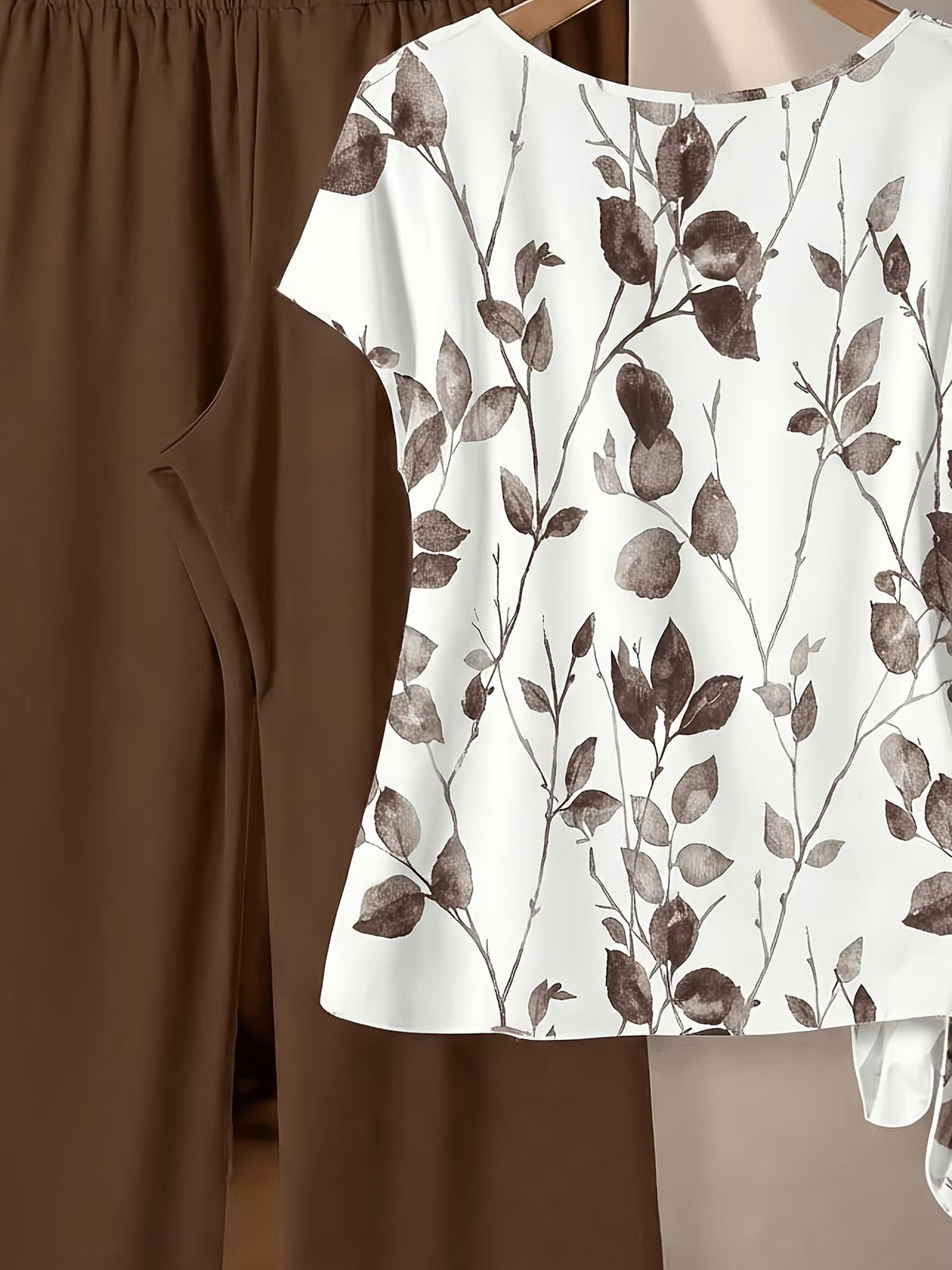 Women's Floral Print Tie-Front Shirt & Wide-Leg Pants Two-Piece Set