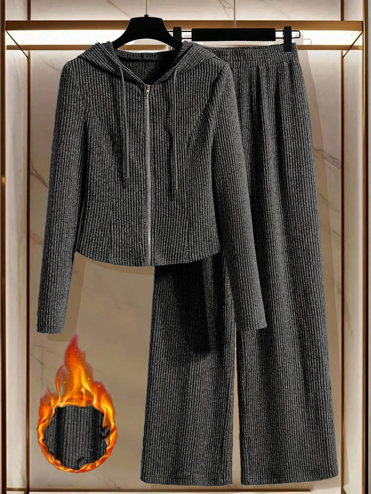 Women’s Hooded Long Sleeve Top & Pants Co-Ord Set – Elegant Solid Color Lounge Wear
