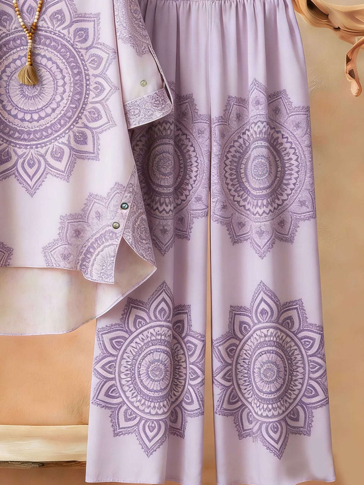 Plus Size Bohemian Printed Co-Ord Set – V-Neck Casual Tunic & Pants Outfit