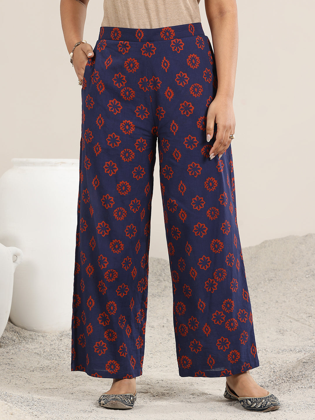 Anouk Blue Printed Cotton Straight Suit With Dupatta