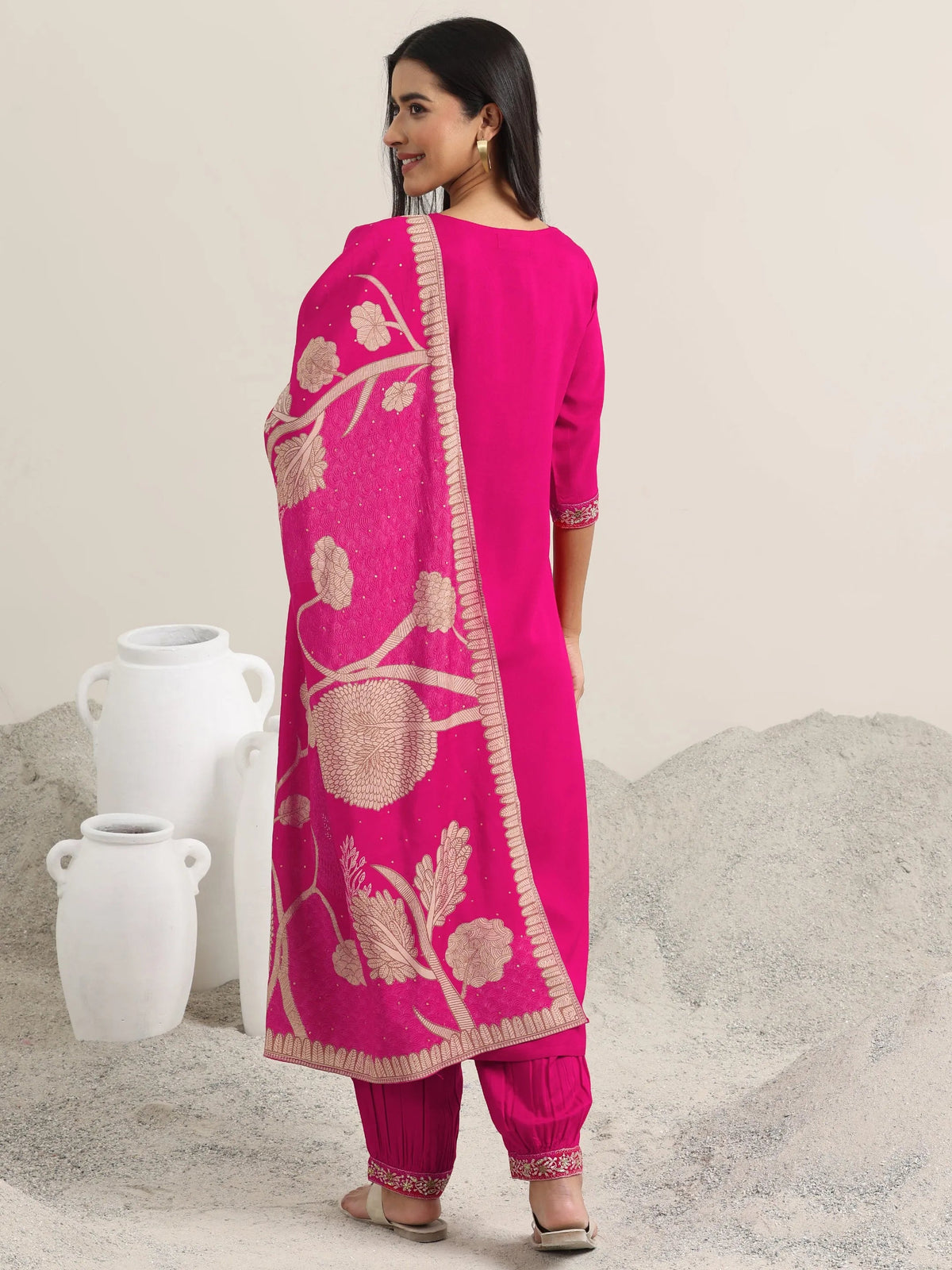 Anouk Pink Embroidered Rayon Straight Suit With Dupatta