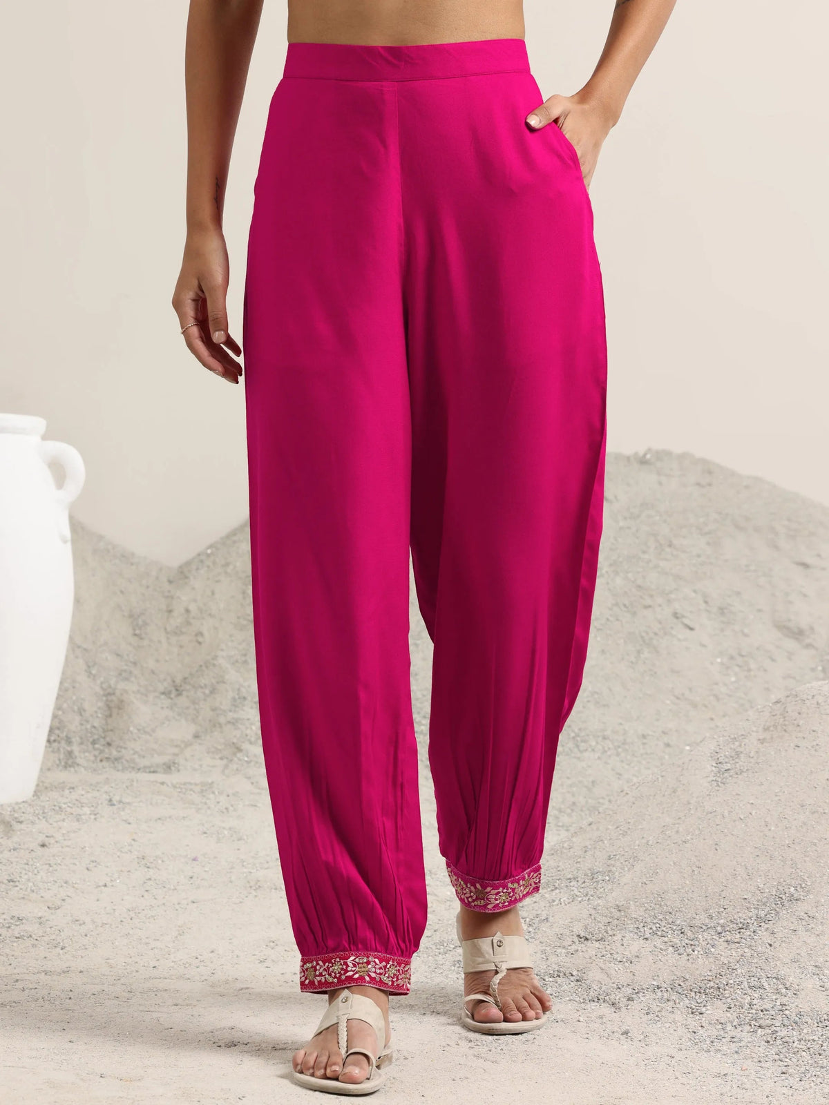 Anouk Pink Embroidered Rayon Straight Suit With Dupatta