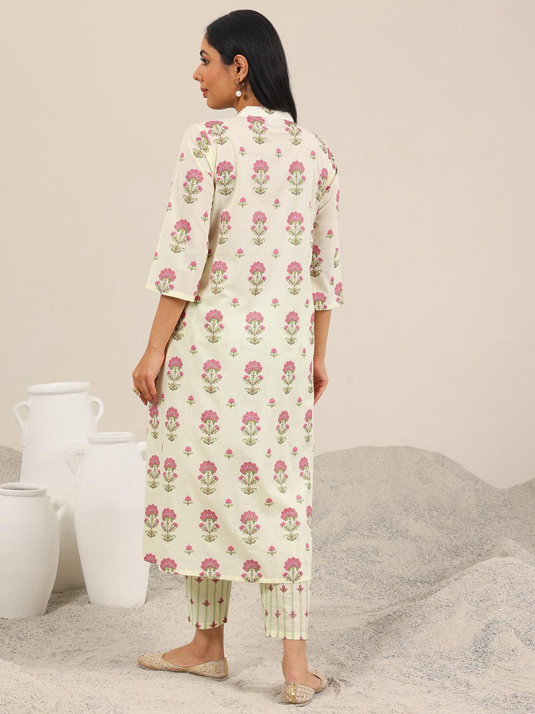 Anouk Off White Printed Pure Cotton Straight Kurta Set