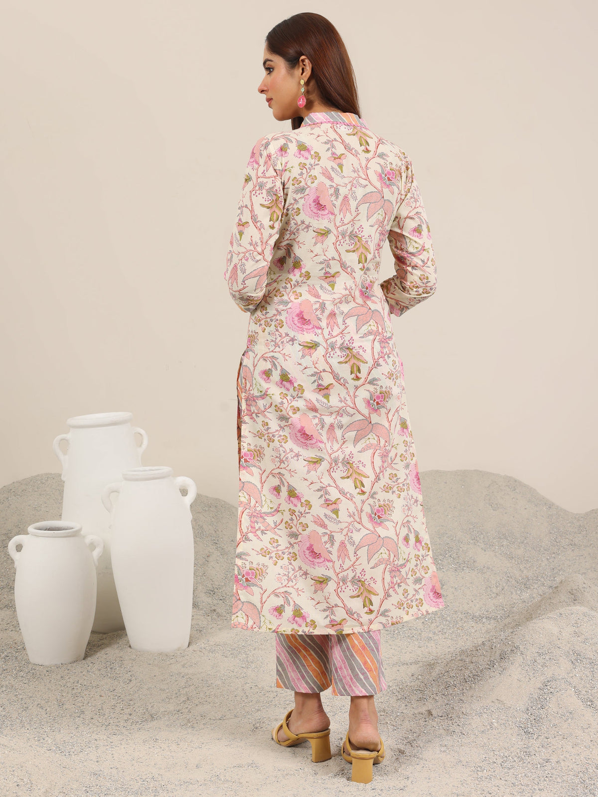 Anouk Off White Printed Pure Cotton Straight Kurta Set
