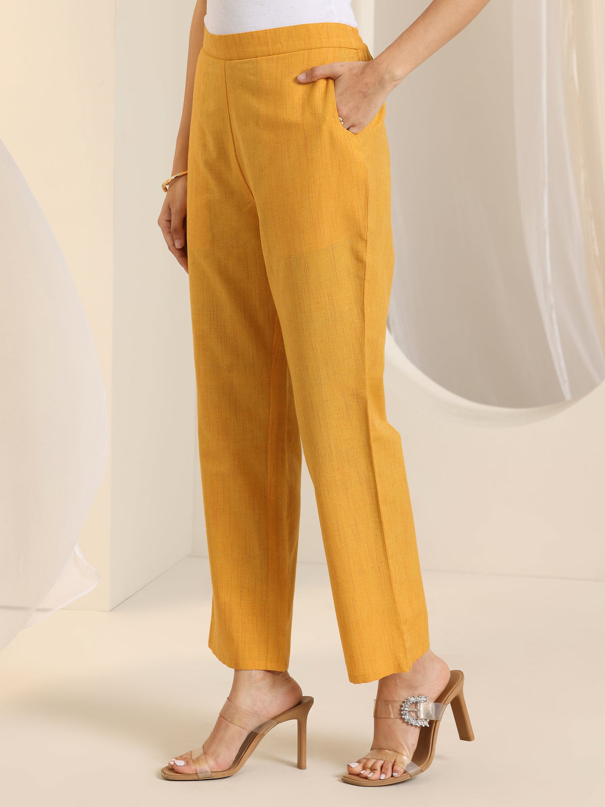 Anouk White Woven Design Cotton Blend Straight Suit Set With Dupatta