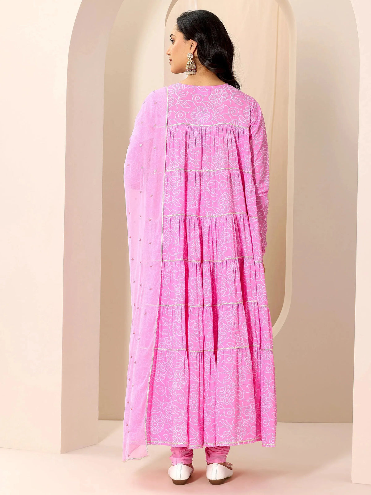 Anouk Pink Floral Printed Cotton Flared Suit Set With Dupatta