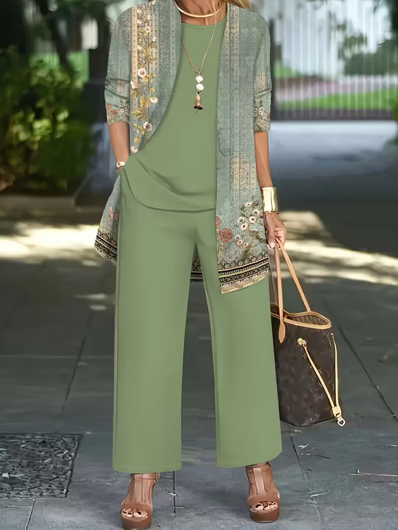 Women’s 3pcs Floral Cardigan, Vest & Pants Set