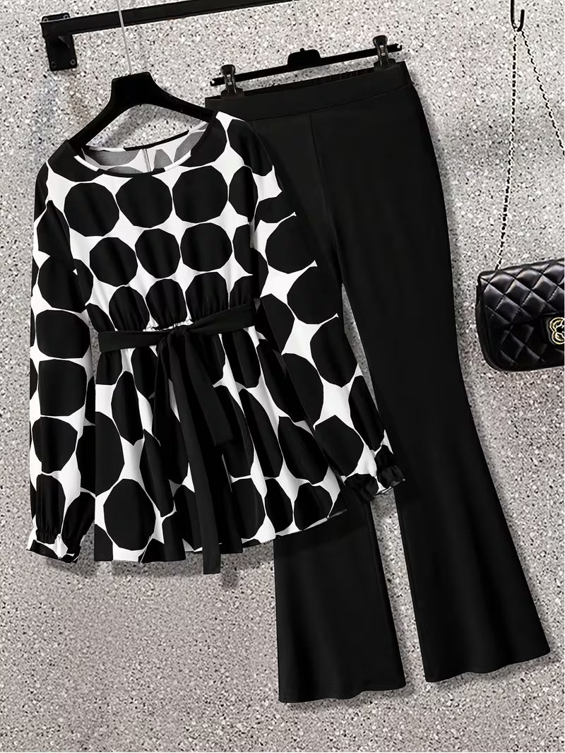 Plus Size Polka Dot Tie-Front 2-Piece Set