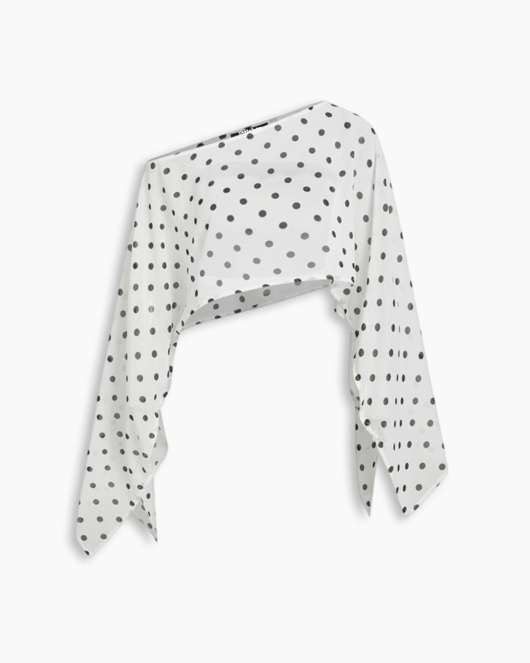 Asymmetrical Neck Polka Dot Mesh Crop Top in Classic White