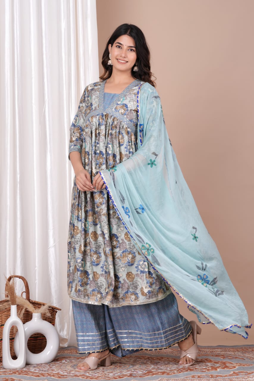 Muslin Aaliya Style Dress with Nayraa Cut and Sequin Work