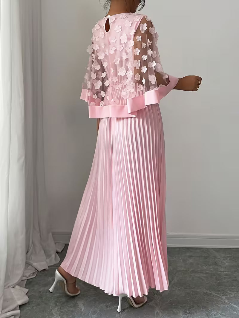 Women’s Elegant 3D Floral Appliqué Dress