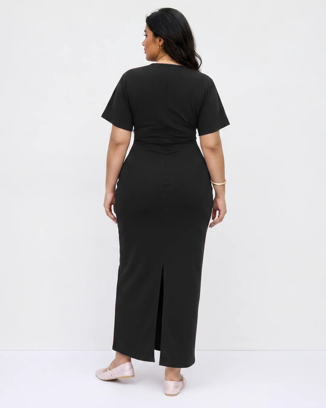 Ruched Boat Neck Dress Curve and Plus in Classic Black