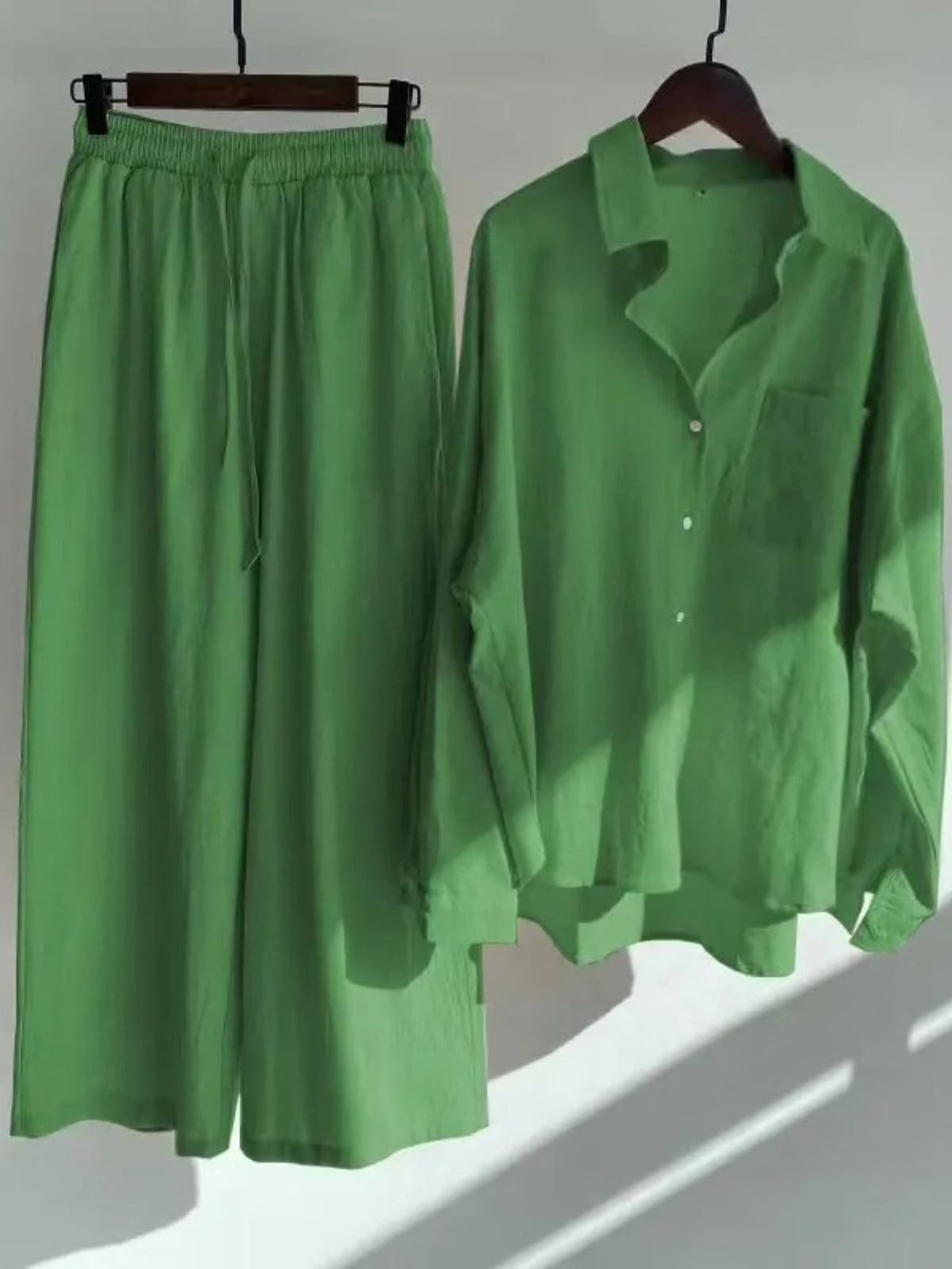 Fashionable Women’s  Cotton Slacks & Shirt Suit Set