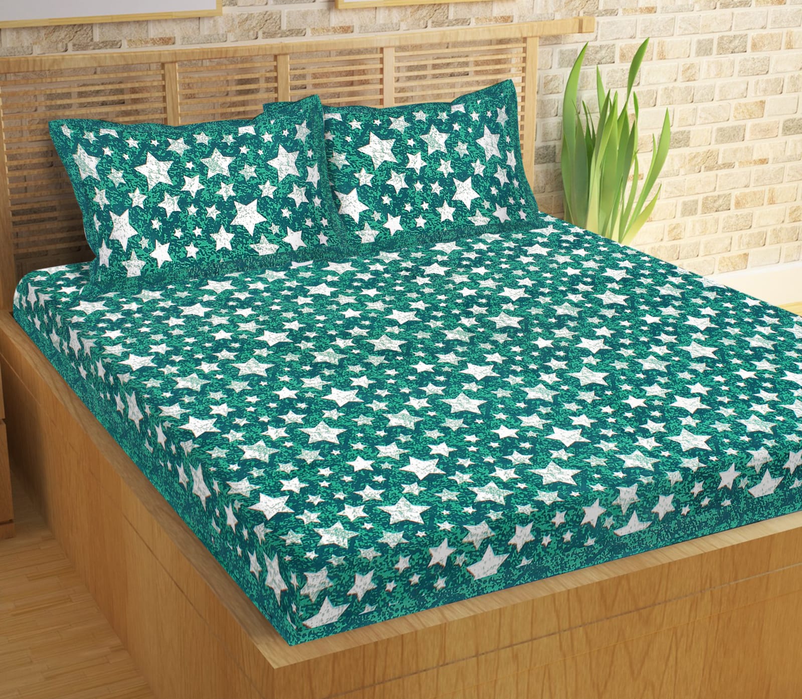 Jaipuri Double Bedsheet Set with Two Pillow Covers - 90x100 Size