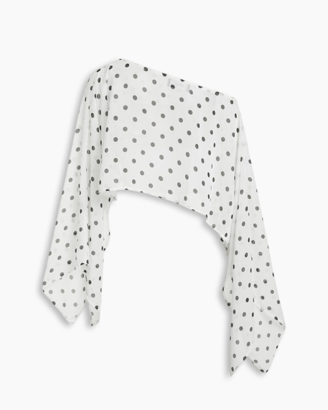 Asymmetrical Neck Polka Dot Mesh Crop Top in Classic White