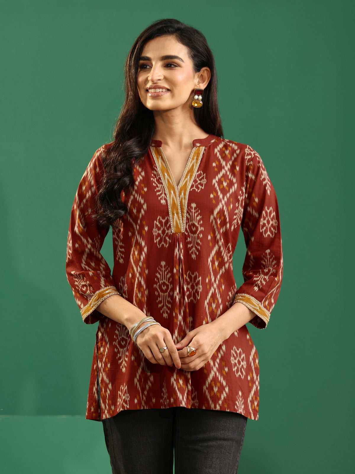 Anouk Rust Brown Printed Cotton Short Kurti