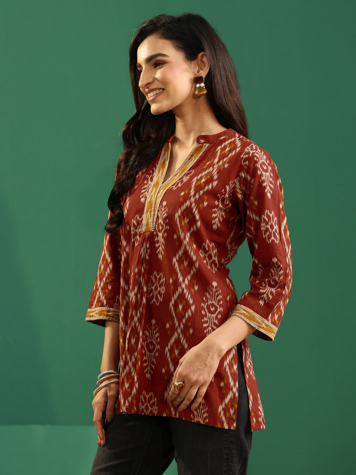 Anouk Rust Brown Printed Cotton Short Kurti