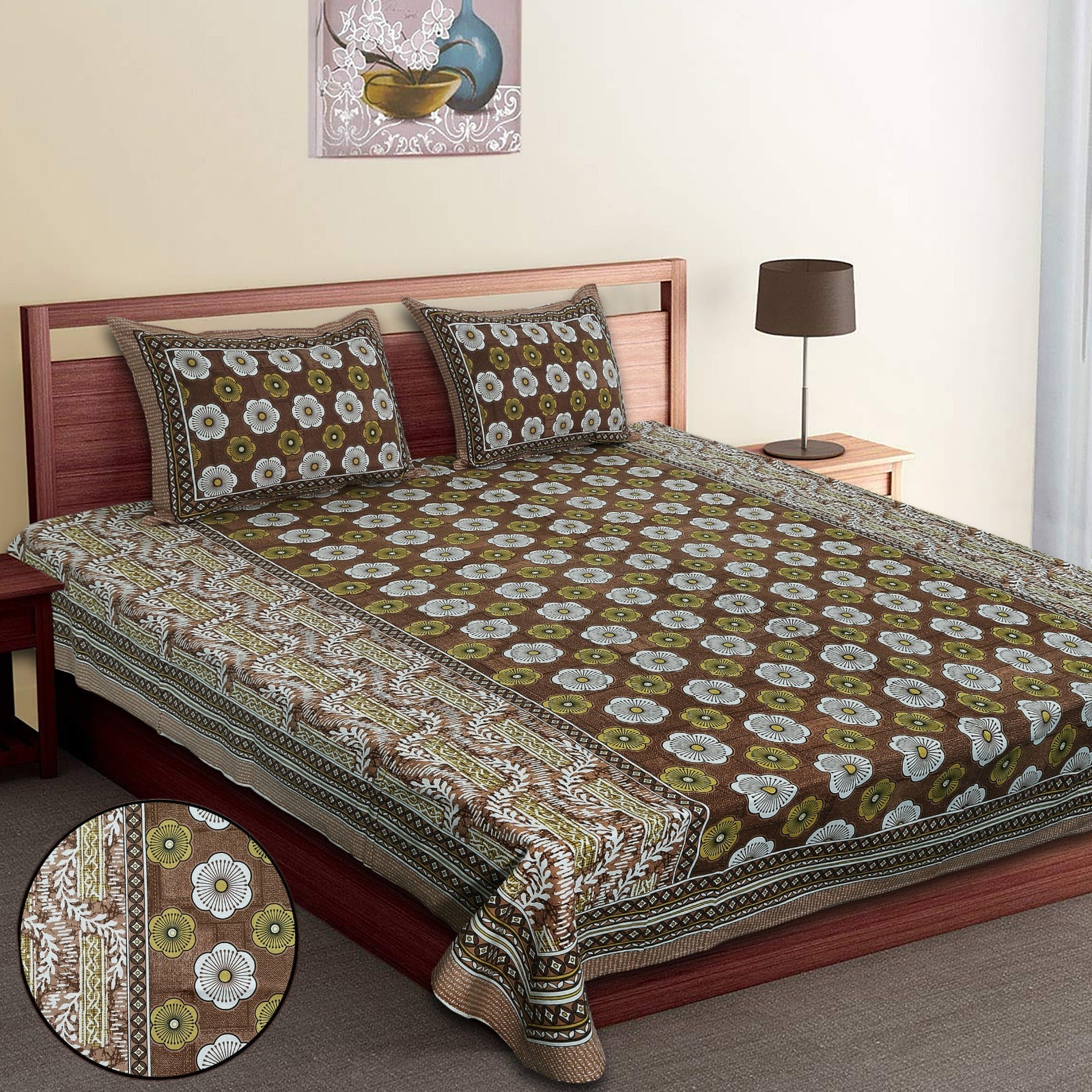 King-Size Cotton Bedsheet Set with Pillow Covers