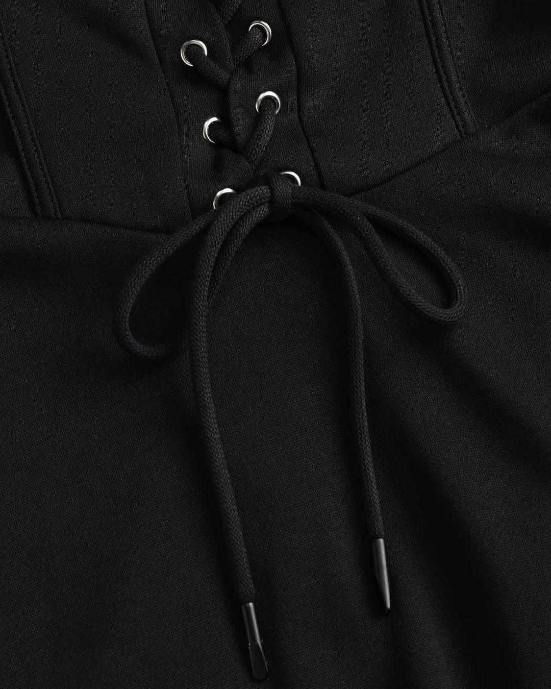 Black Two Piece Dress with Corset Detail and Hoodie Shrug
