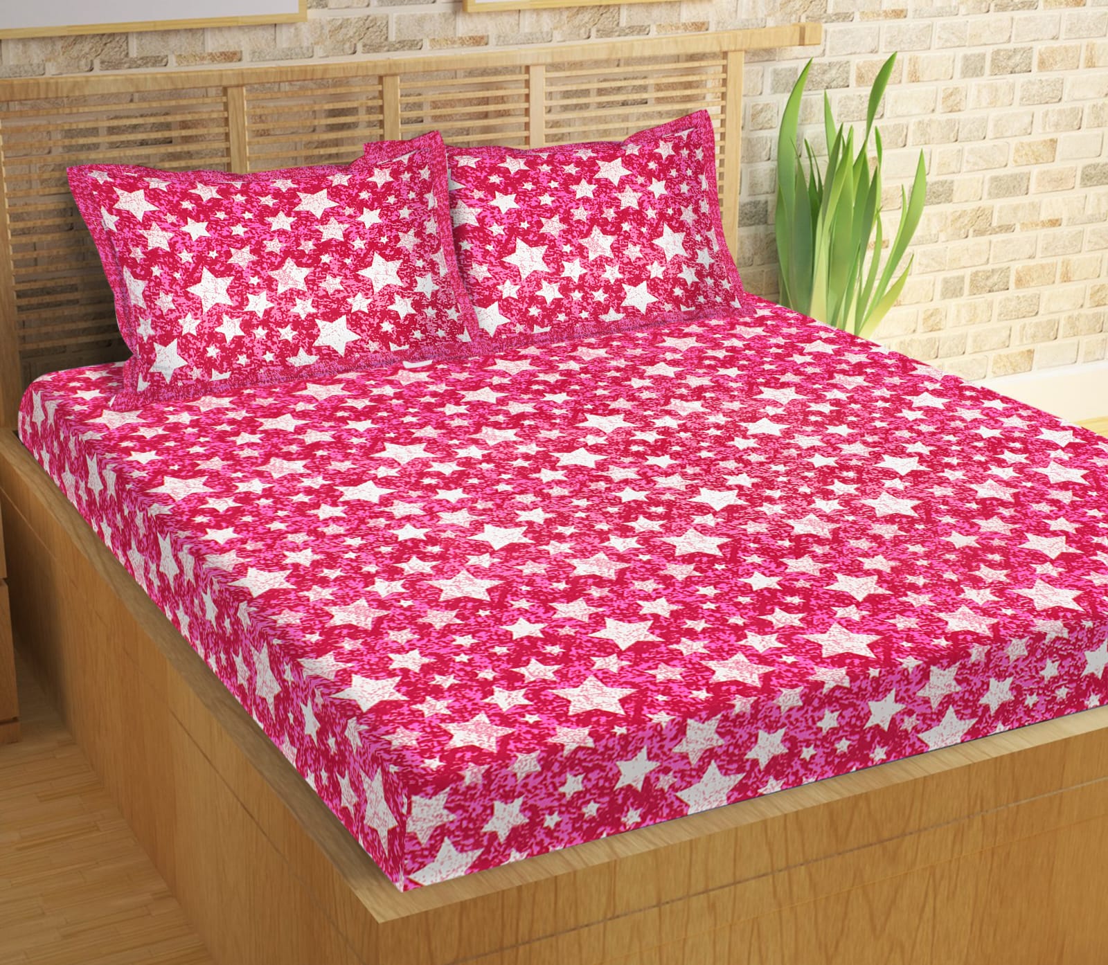 Jaipuri Double Bedsheet Set with Two Pillow Covers - 90x100 Size