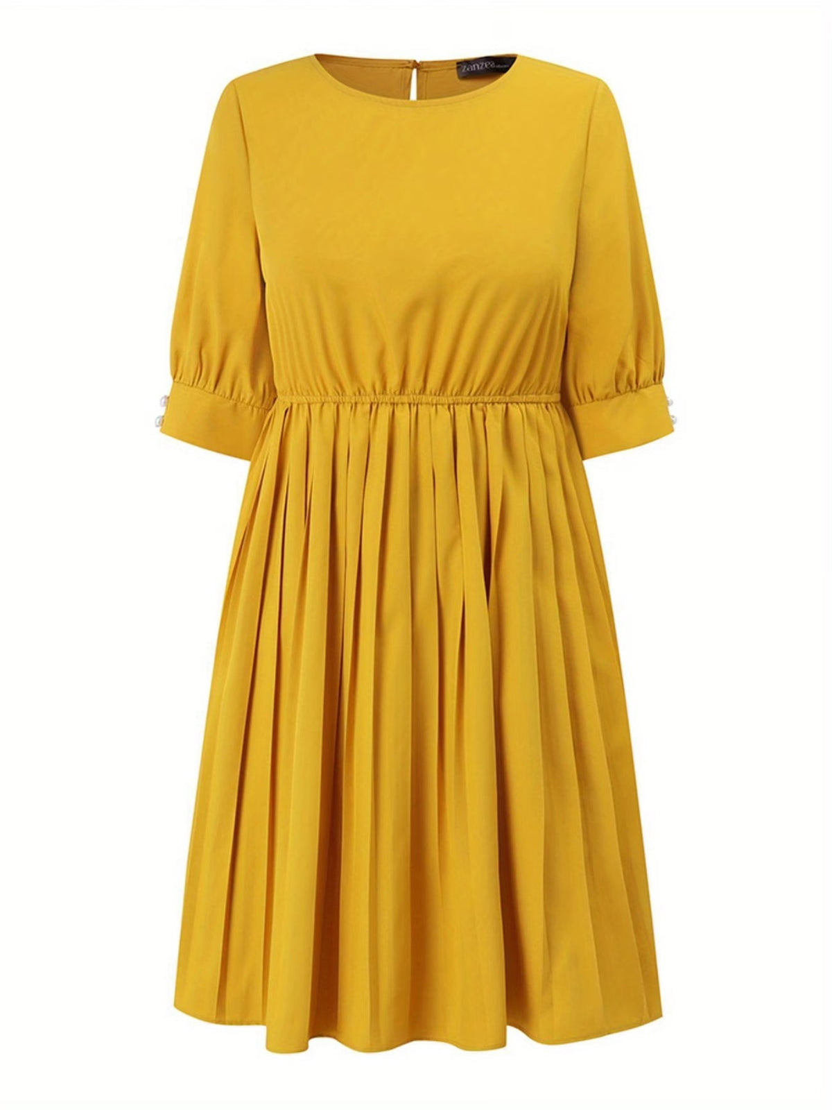 Elegant Korean Style Pleated A-Line Knee Length Dress