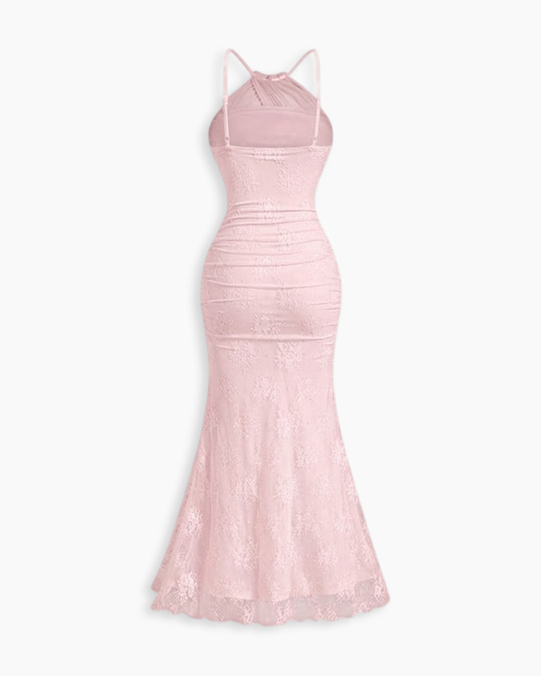 Halter Neck Ruched Mermaid Maxi Dress in Baby Pink