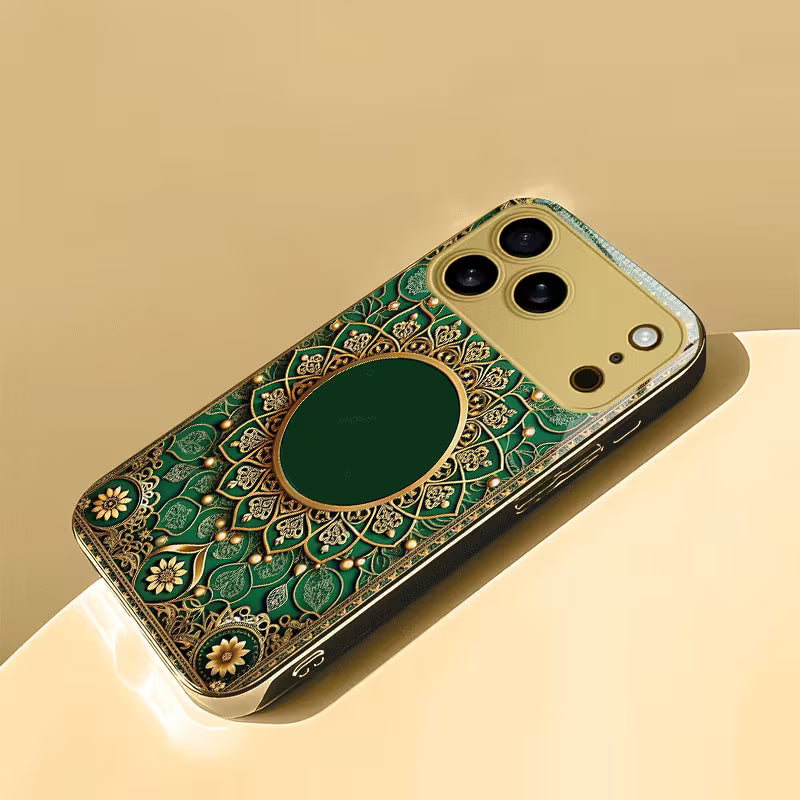 Luxury Golden Peacock Feather Glass Case for iPhone 📱✨