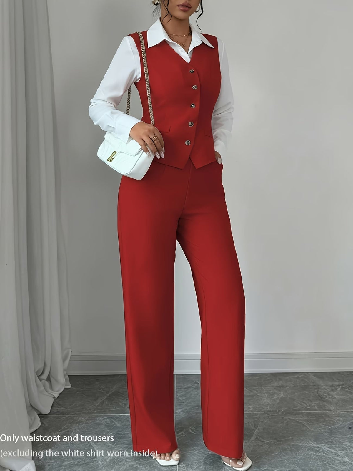 Women's Sleeveless Waist-Cinched Vest & Wide-Leg Pants Two-Piece Set