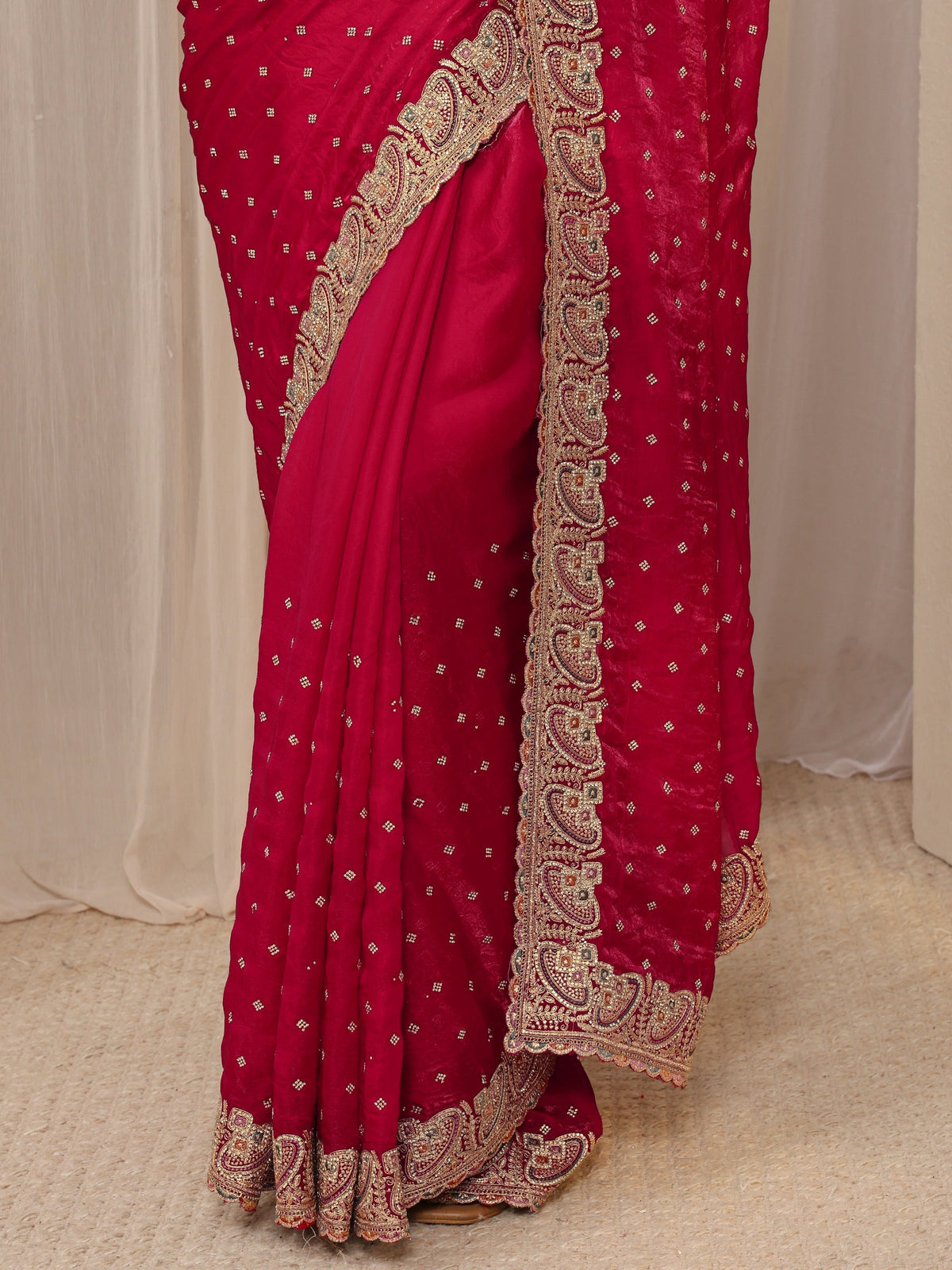 Anouk Red Embellished Tissue Saree With Unstitched Blouse Piece