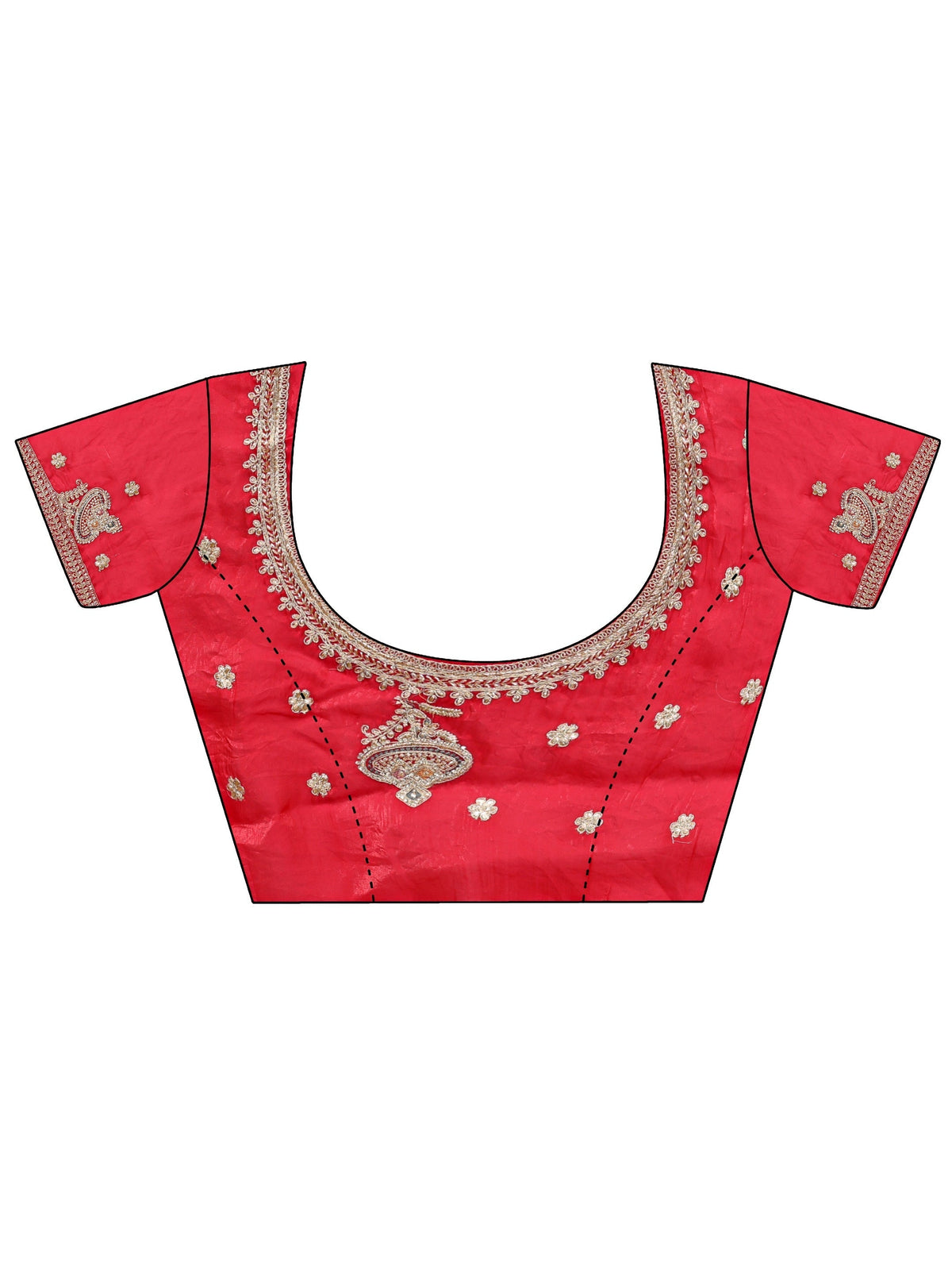 Anouk Red Embellished Tissue Saree With Unstitched Blouse Piece