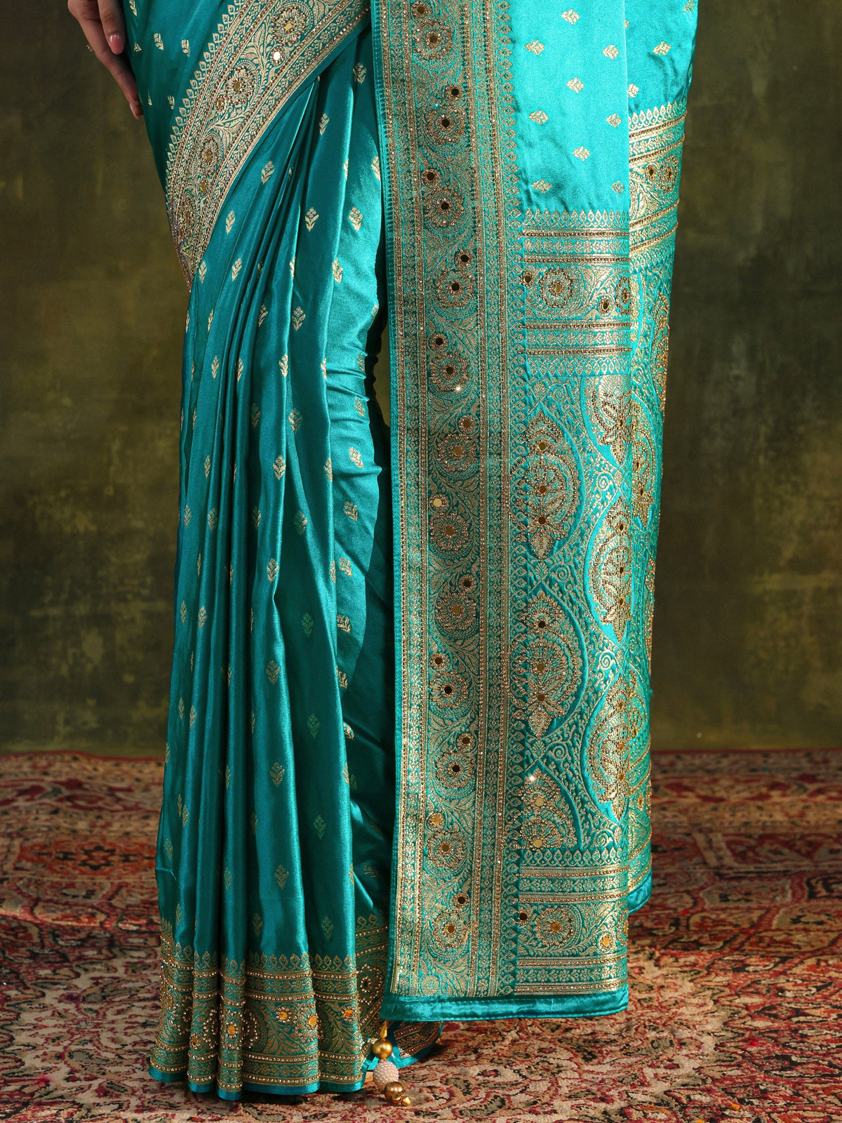 Anouk Art Blue Woven Design Satin Banarasi Saree With Unstitched Blouse Piece
