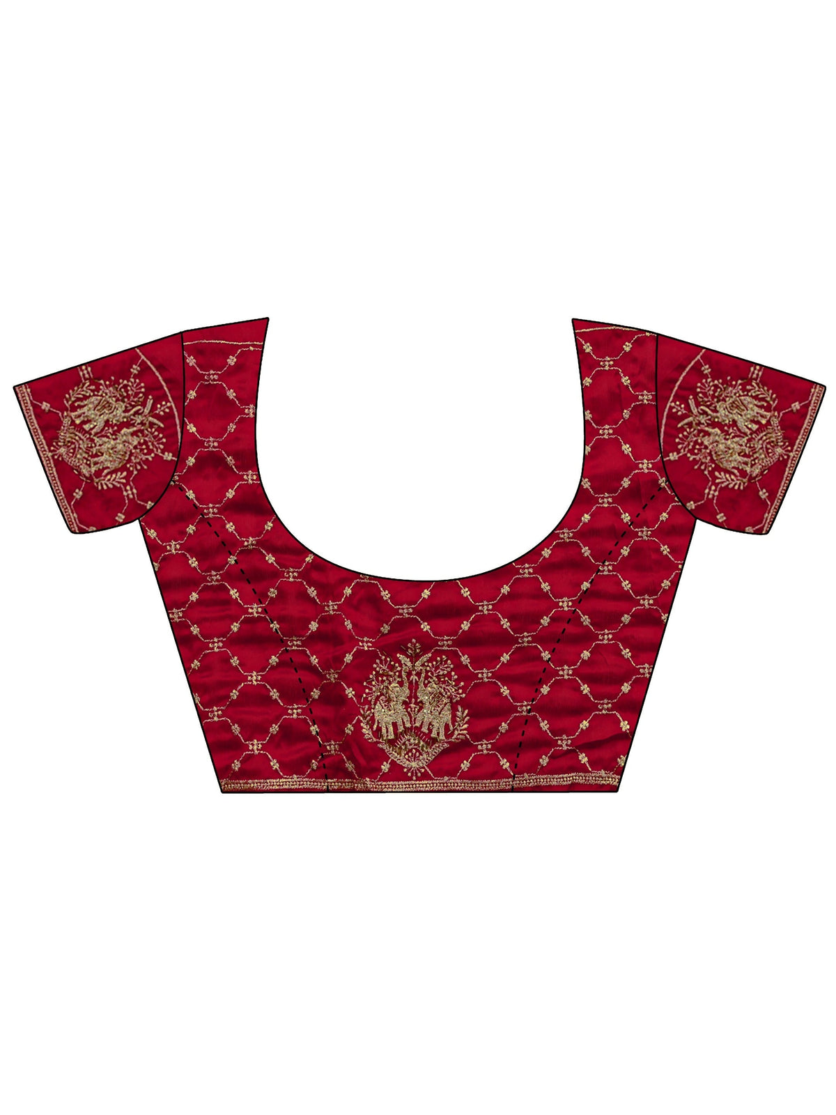Anouk Red Embellished Satin Saree With Unstitched Blouse Piece