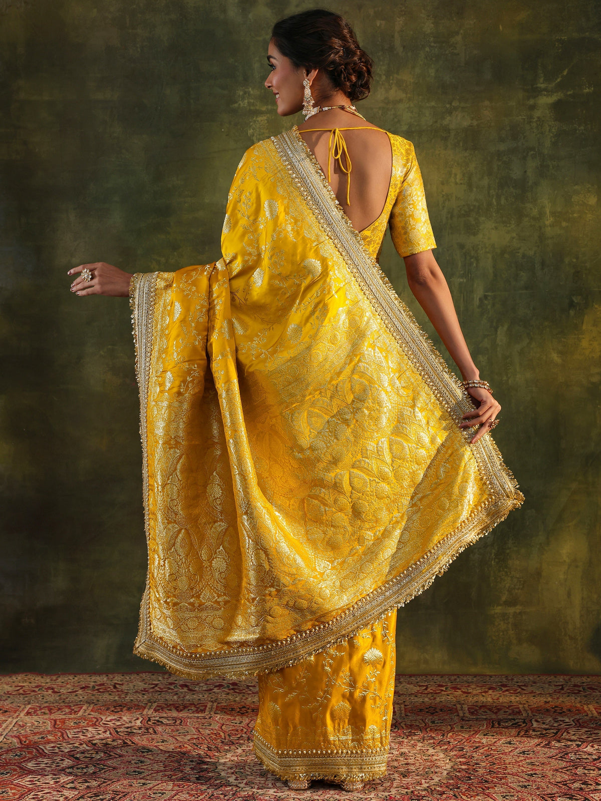 Anouk Art Mustard Embellished Woven Design Silk Saree With Unstitched Blouse Piece