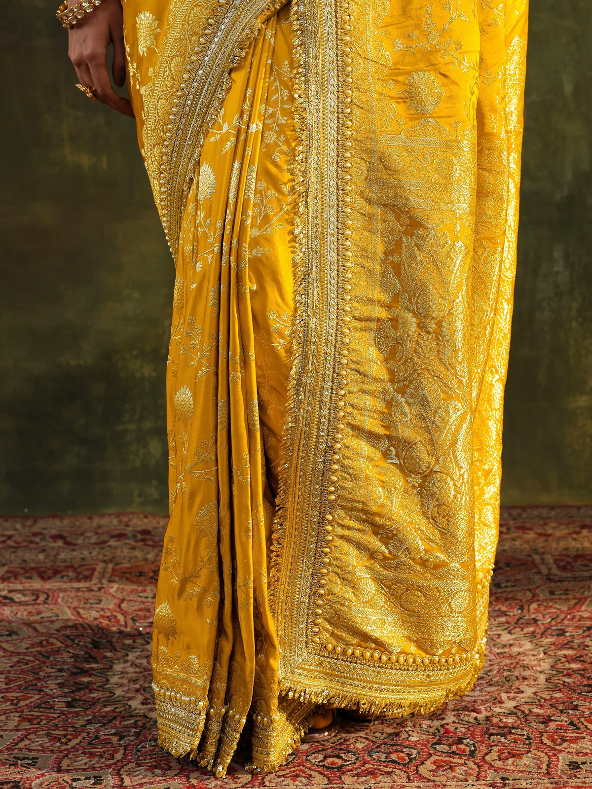 Anouk Art Mustard Embellished Woven Design Silk Saree With Unstitched Blouse Piece