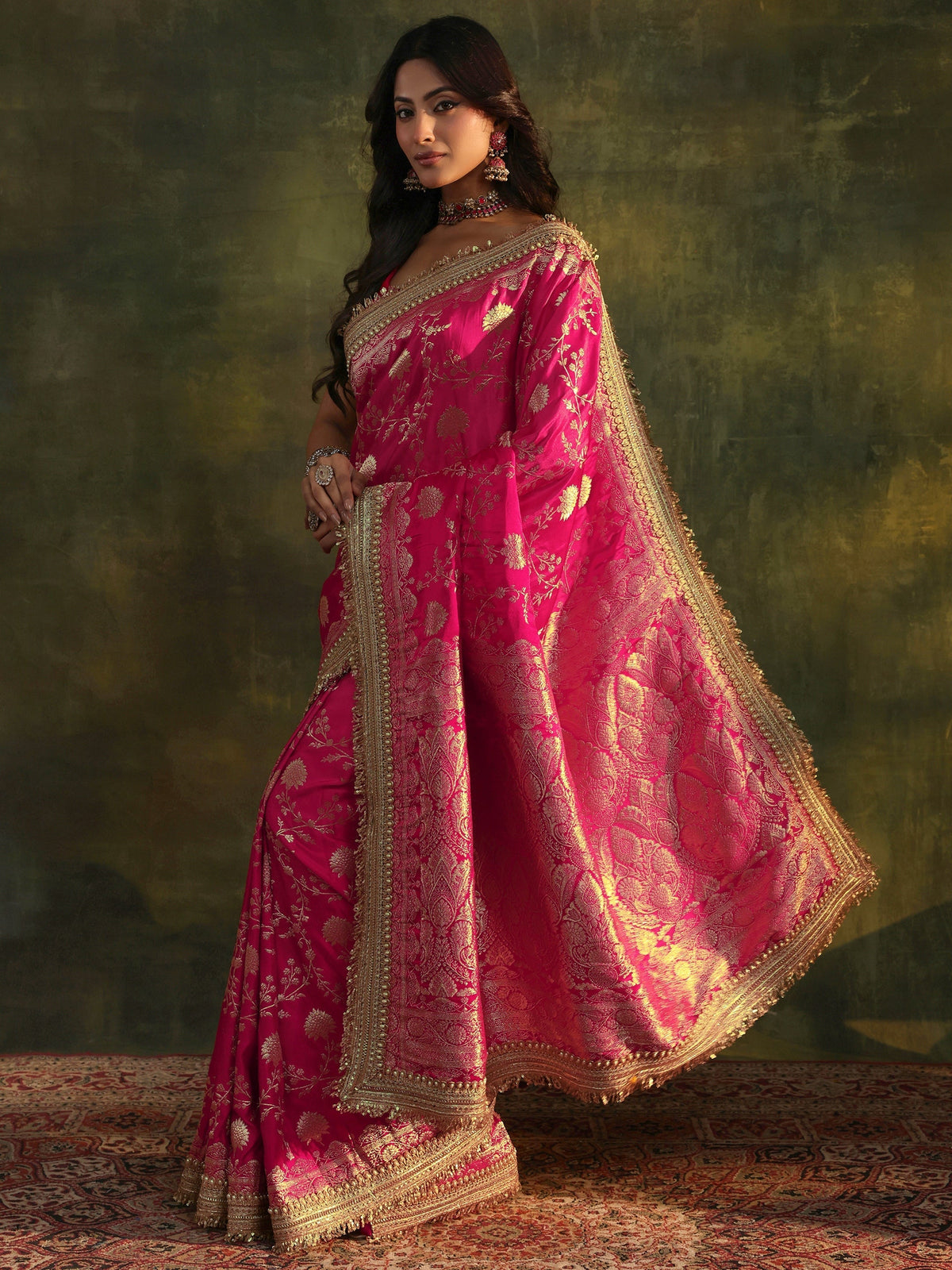 Anouk Art Pink Banarasi Silk Saree With Unstitched Blouse Piece