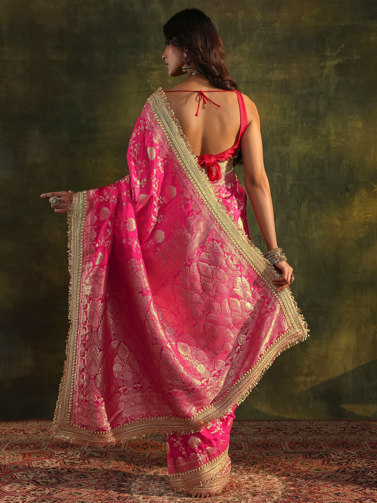 Anouk Art Pink Banarasi Silk Saree With Unstitched Blouse Piece