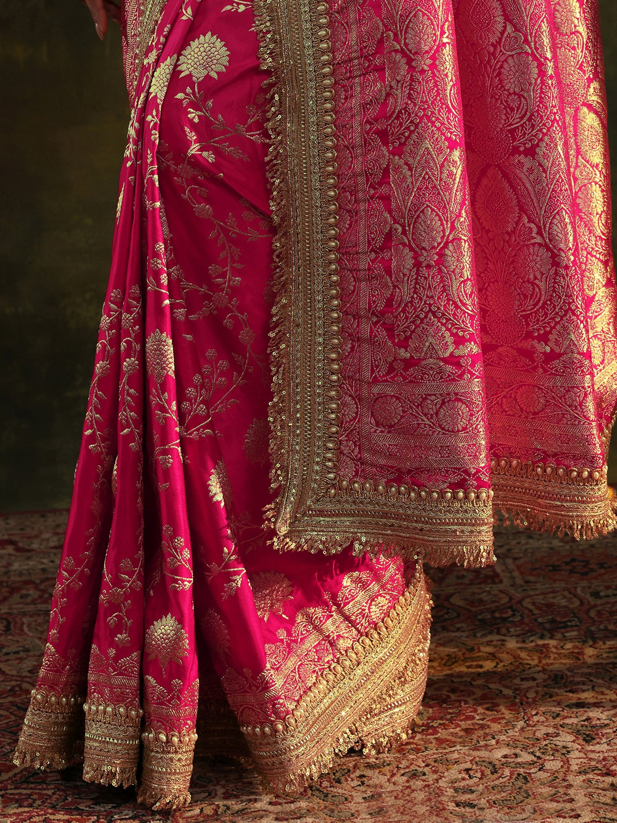Anouk Art Pink Banarasi Silk Saree With Unstitched Blouse Piece