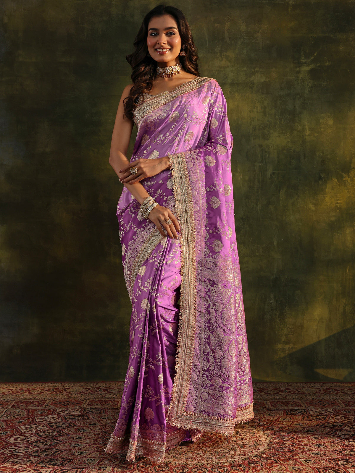 Anouk Art Purple Embellished Woven Design  Silk Saree With Unstitched Blouse Piece