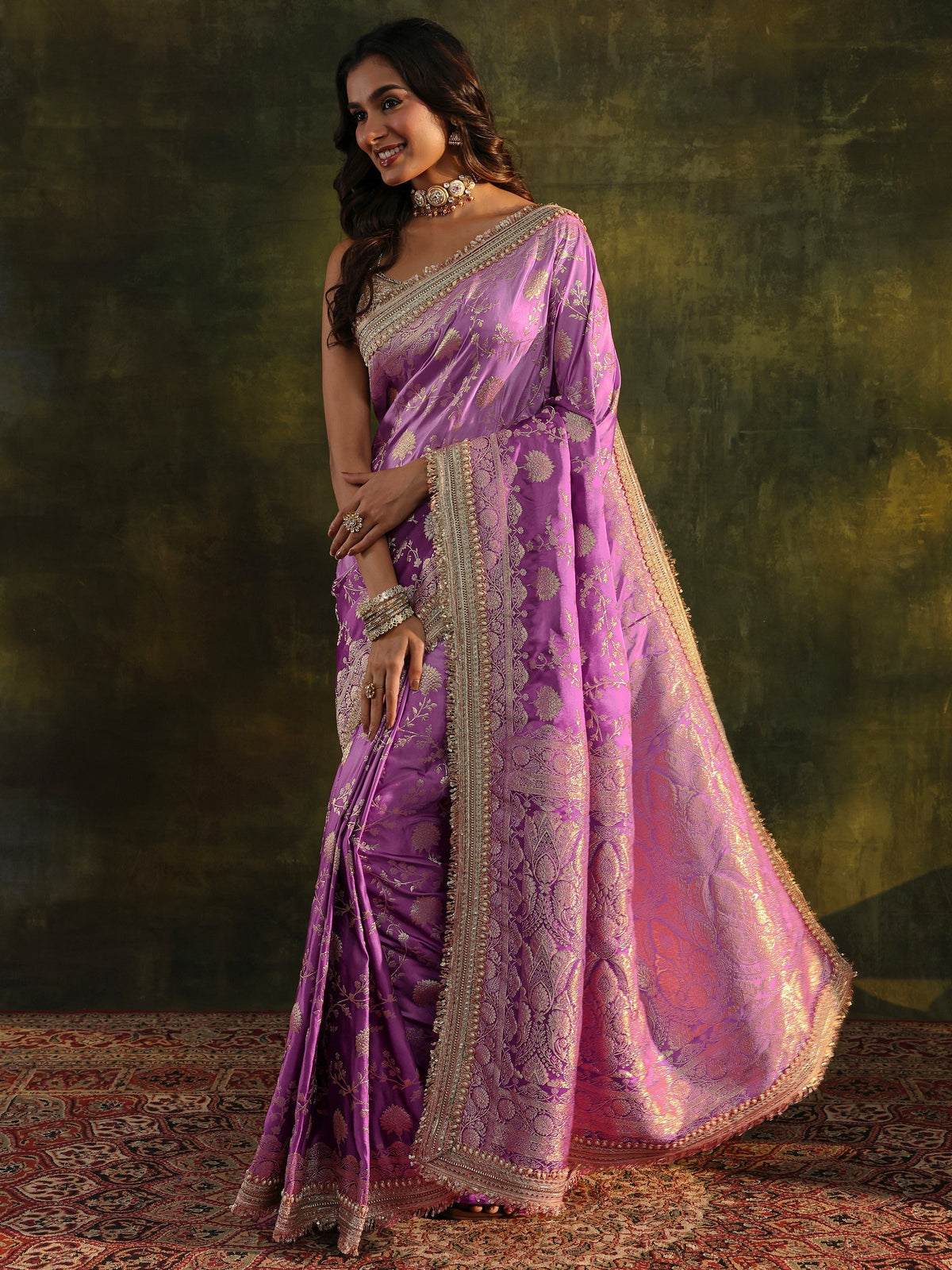 Anouk Art Purple Embellished Woven Design  Silk Saree With Unstitched Blouse Piece