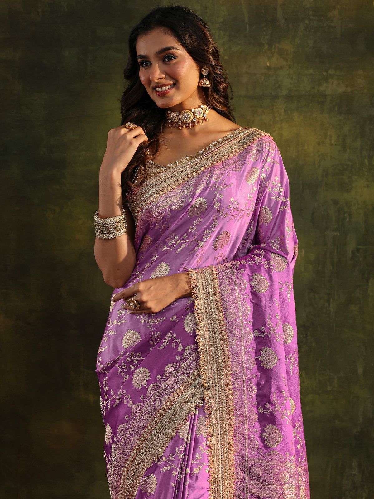 Anouk Art Purple Embellished Woven Design  Silk Saree With Unstitched Blouse Piece