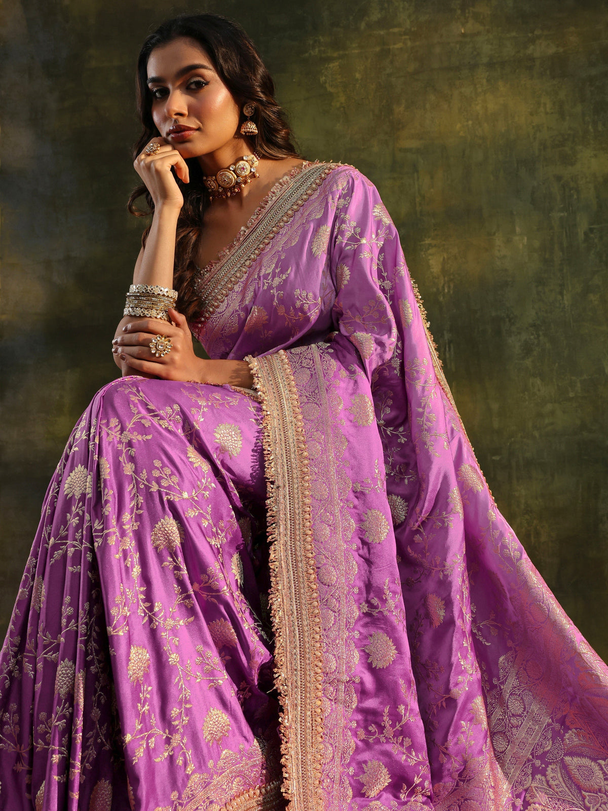 Anouk Art Purple Embellished Woven Design  Silk Saree With Unstitched Blouse Piece