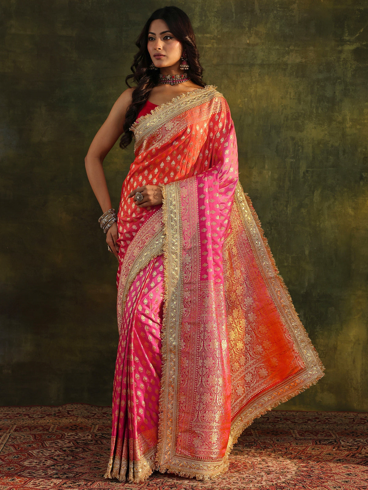 Anouk Art Pink Banarasi Silk Blend Saree With Unstitched Blouse Piece