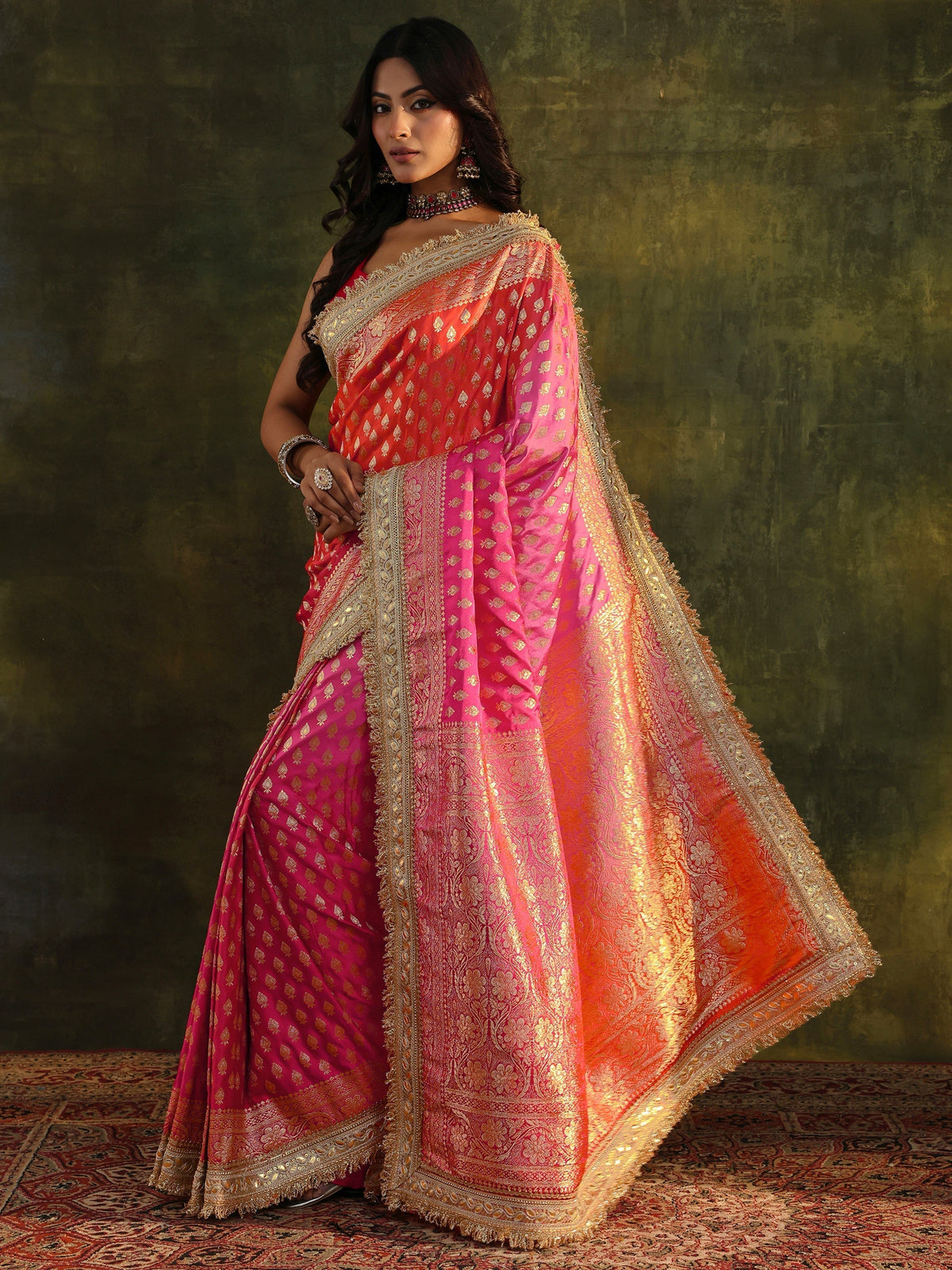 Anouk Art Pink Banarasi Silk Blend Saree With Unstitched Blouse Piece