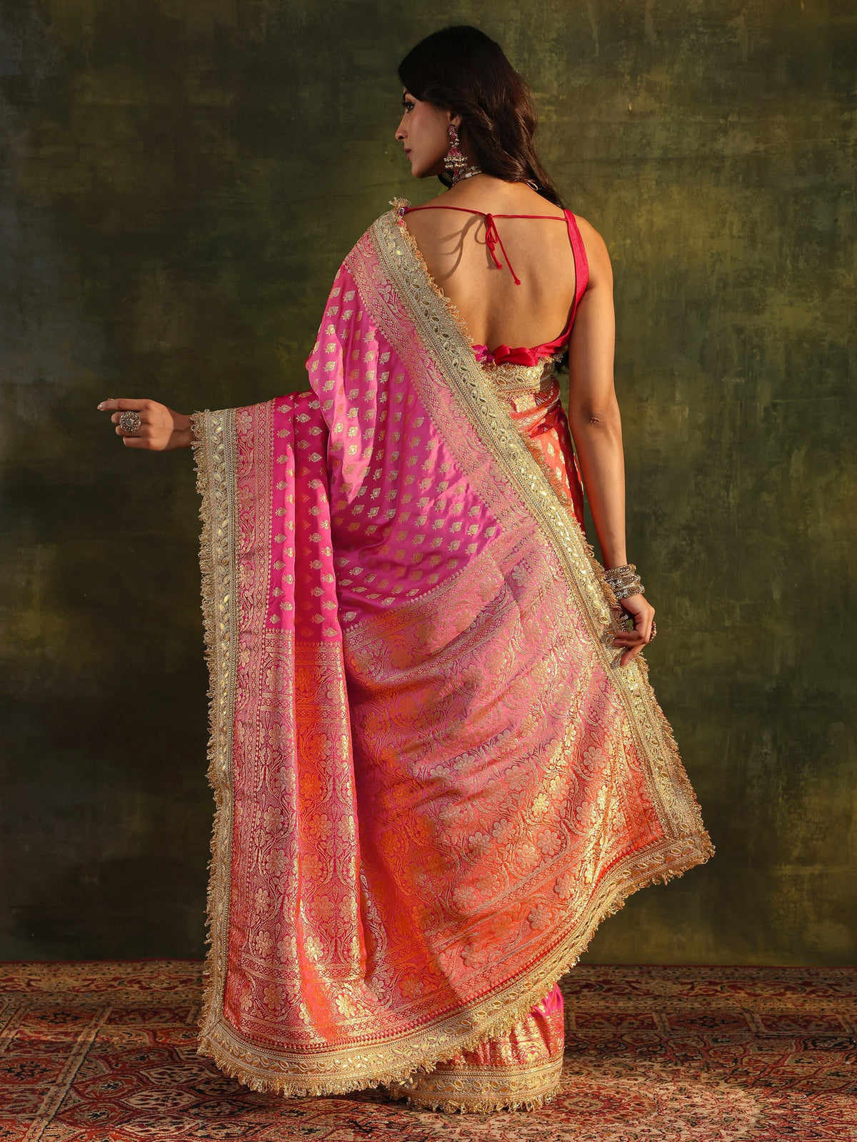 Anouk Art Pink Banarasi Silk Blend Saree With Unstitched Blouse Piece
