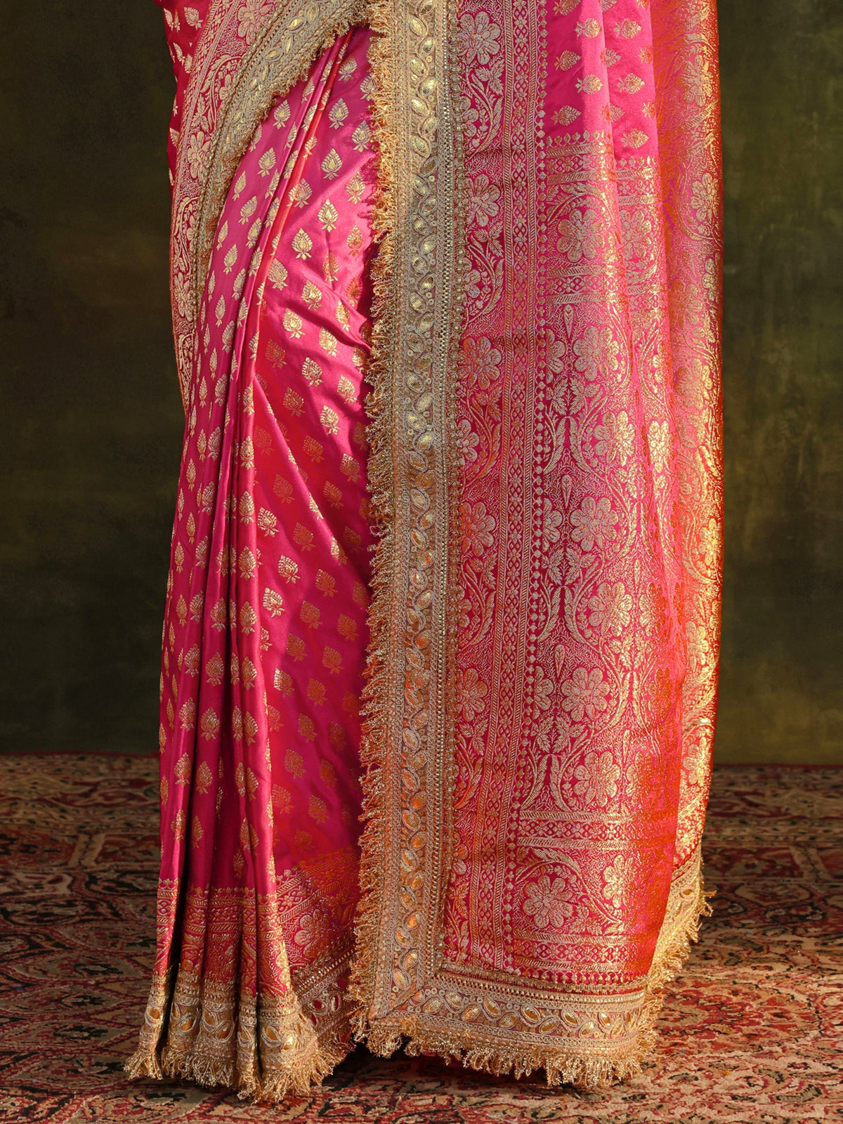 Anouk Purple Banarasi Satin Saree With Unstitched Blouse Piece